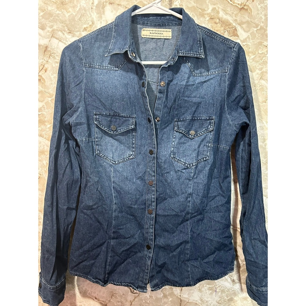 Rapsodia Denim Shirt Western Style Button Down‎ Long Sleeve Dark Wash XS